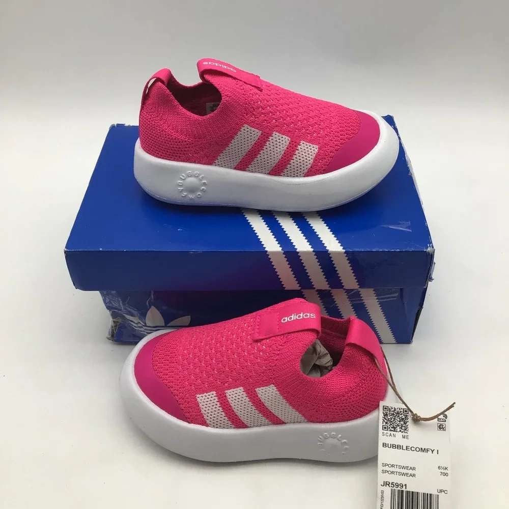 Adidas Bubble Comfy I Toddler Pink White Slip On Sneakers JR5991 Size 7K NEW